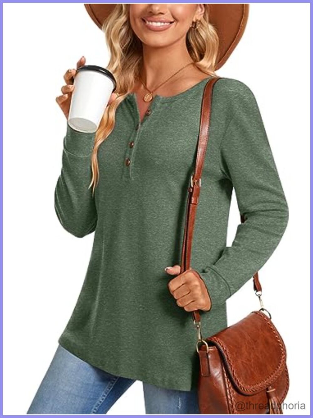 Women's Henley Tunic Top Long Sleeve Button Up Casual Loose Sweatshirt